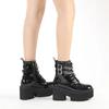 Leather Women Modern Boots Gothic Style Metal Bat Dark Black Platform Mid Calf Boots Chunky Heels Sexy Fashion High Heels