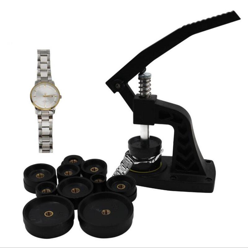 Инструмент для прессования часов с набором инструментов для замены батарейки для часов, 12 штампов, ручной пресс для стекла, передней и задней крышки корпуса часов, винтовой пресс