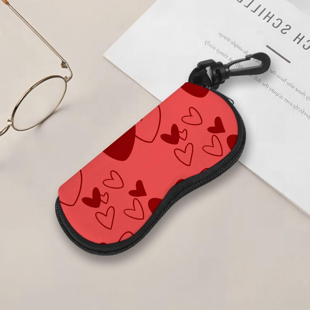 Red Love Heart Pattern Soft Eyeglasses Pouch,Portable Sunglasses Case,Anti Scratch Protective Bag for Eyewear Travel Accessories