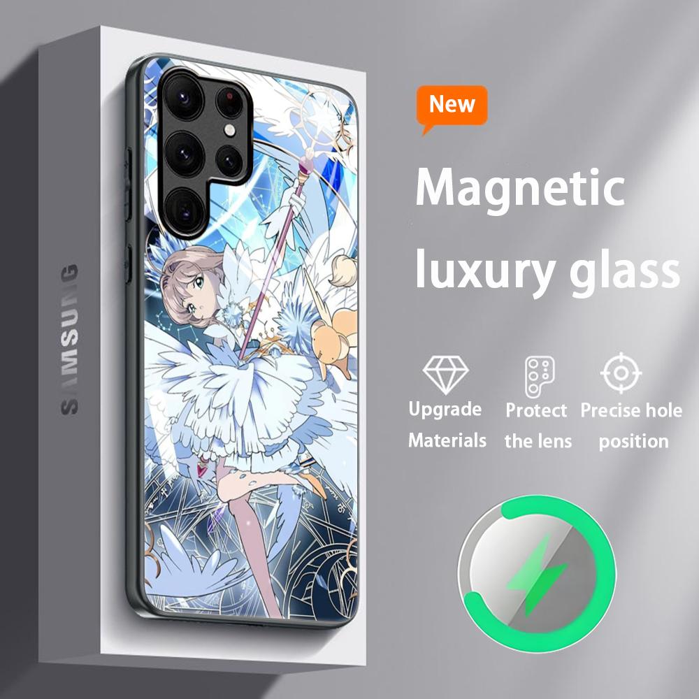 Прекрасный чехол для телефона Cardcaptor Sakura для Samsung S25 S24 S23 S22 S21 S20 Plus Ultra Note20 Стеклянный магнитный чехол