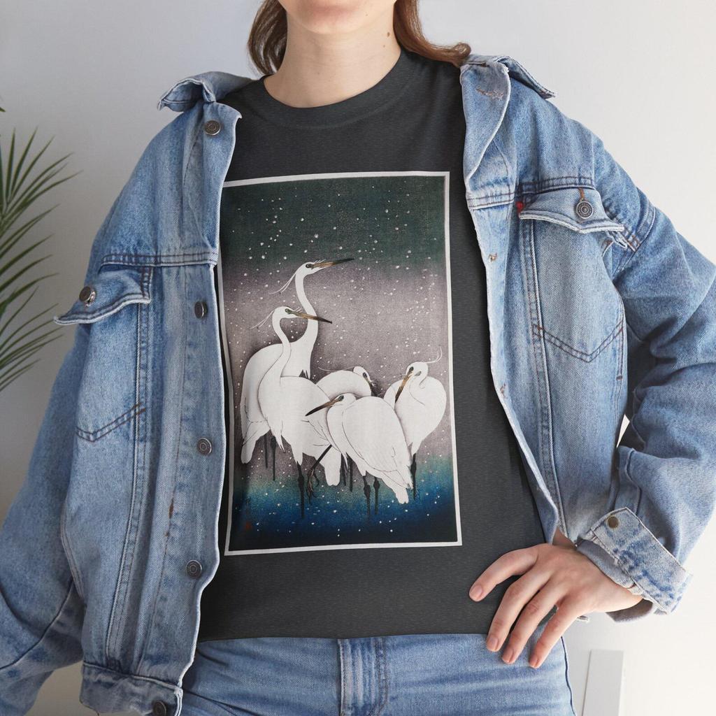 Egrets Art T-Shirt and kids tshirt – Vintage Japanese Woodblock Print, Unisex Fashion