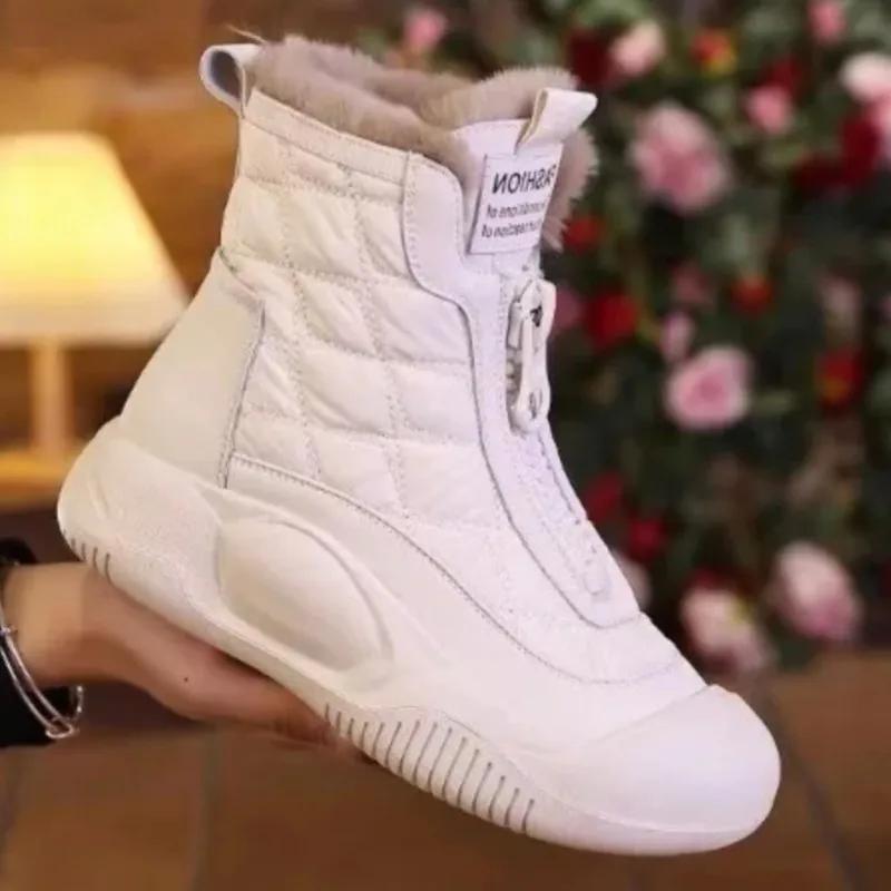 Ретро водонепроницаемые зимние ботинки 2024 года, новые зимние ботинки из вулканизированного хлопка с мягкой подошвой и плюшевой изоляцией, высокие женские туфли Traf