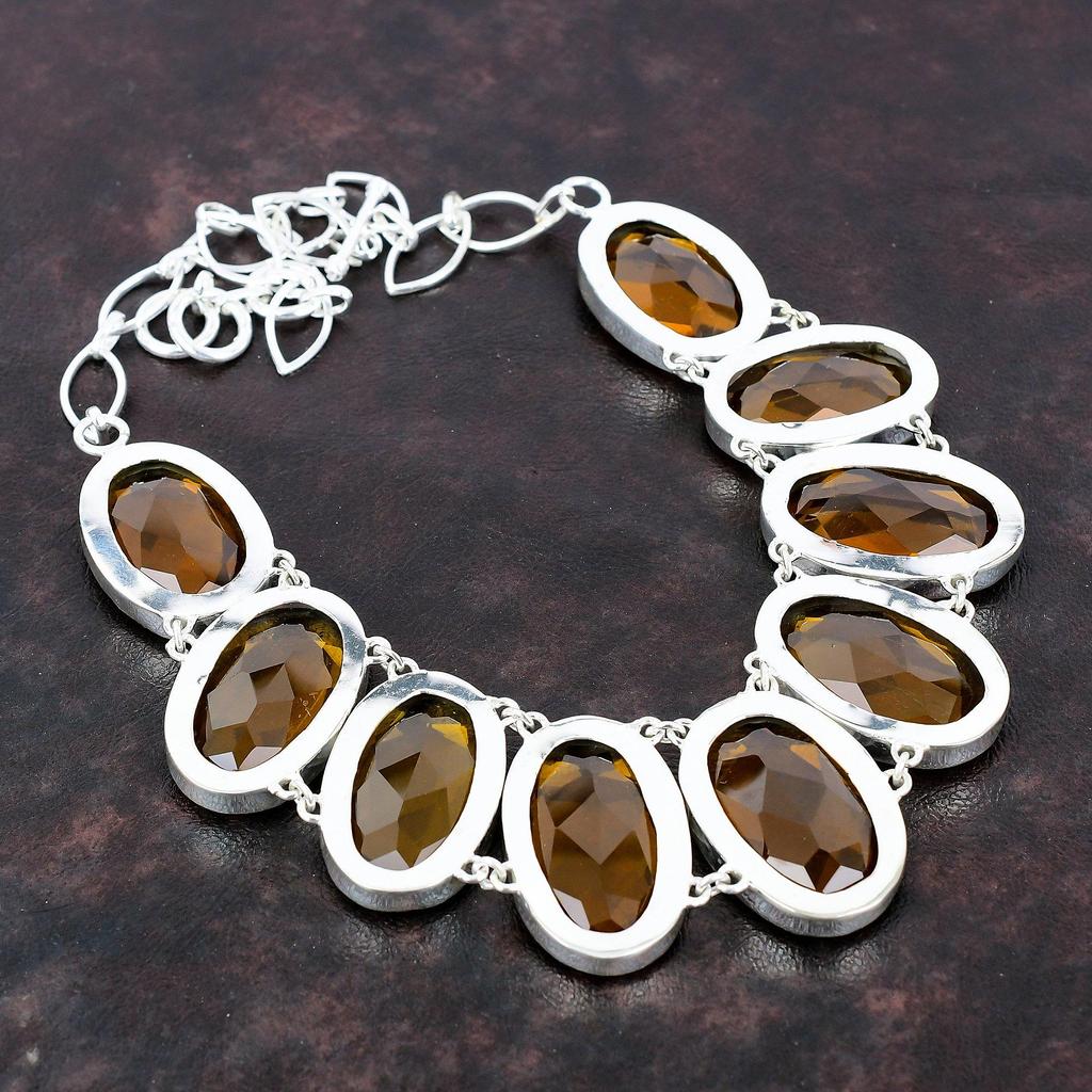 Ожерелье с граненым цитрином, ожерелье из драгоценных камней, ювелирные изделия ручной работы, ожерелье из стерлингового серебра 925 пробы, регулируемое ожерелье-цепочка, изящное ожерелье для подарка