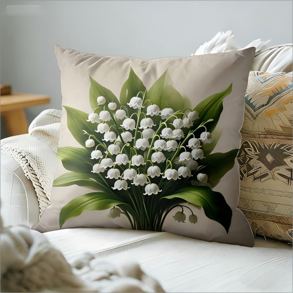 Elegant Lily Of The Valley Pillow Cover Vintage White Floral Botanical Print Cushion Case For Sofa Bed Couch Boho Home Decor