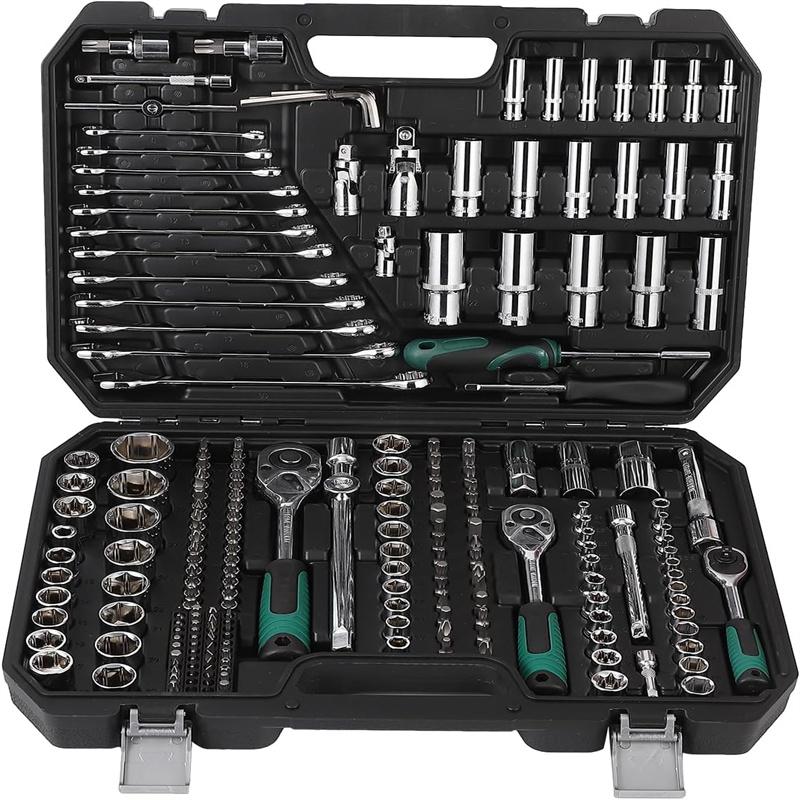 Professional 216 Pcs Tool Set, Professional Mechanic Tool Kit and Sockets Wrenches Set with Storage Box, Metric and Sae