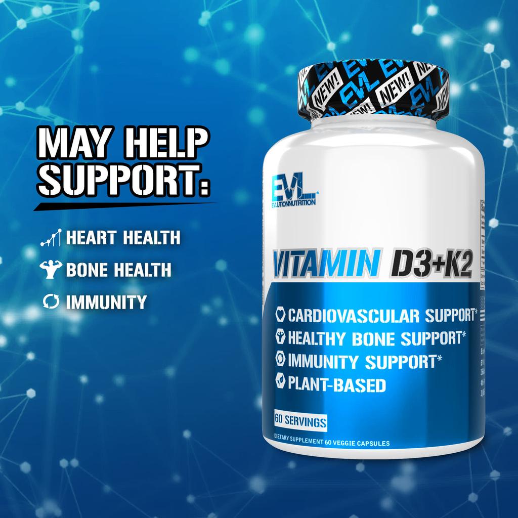 EVLution Nutrition Vitamin D3 + K2, 60 Veggie Capsules