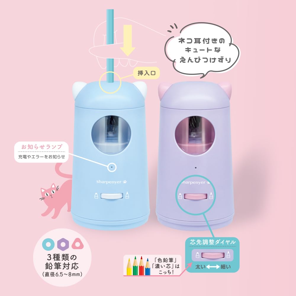 Devica Электрическая точилка для карандашей 043747, Мяу, Синяя, Перезаряжаемая,