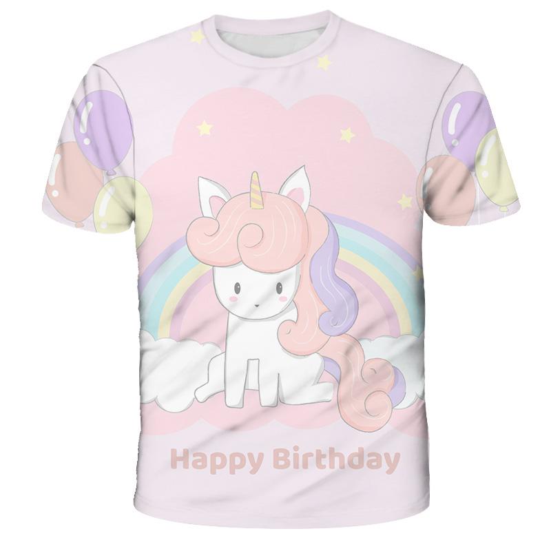 Kids Girls T-shirt Short Sleeve Unicorn 3D Print Tops Children Summer Sweatshirt 4-14 Years Girl Cute Unicorn Casual T Shirts