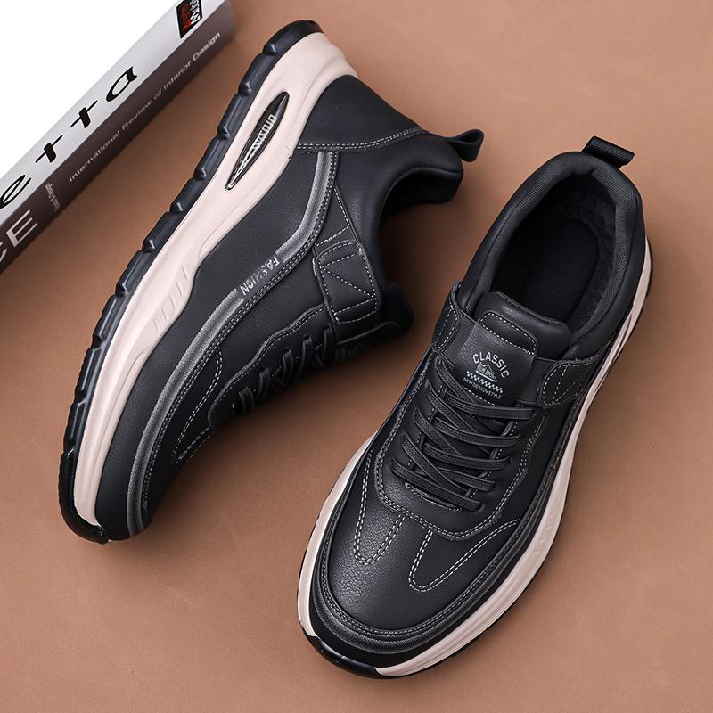 New Men's Sporty Casual Leather Shoes Autumn Winter Fashion Designer Shoes Male Solid Color Platform Sneakers Man