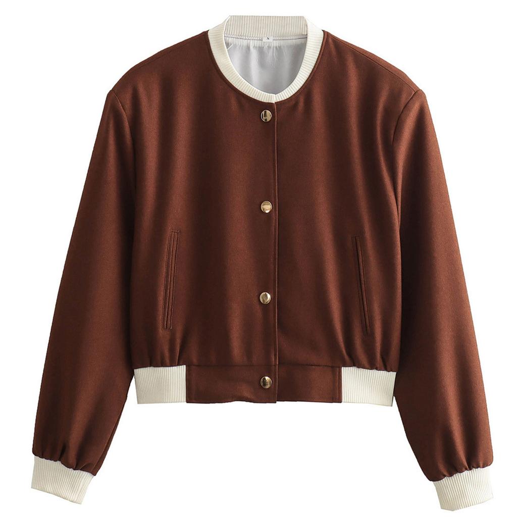 Женская модная куртка на пуговицах с длинными рукавами и контрастной расцветкой