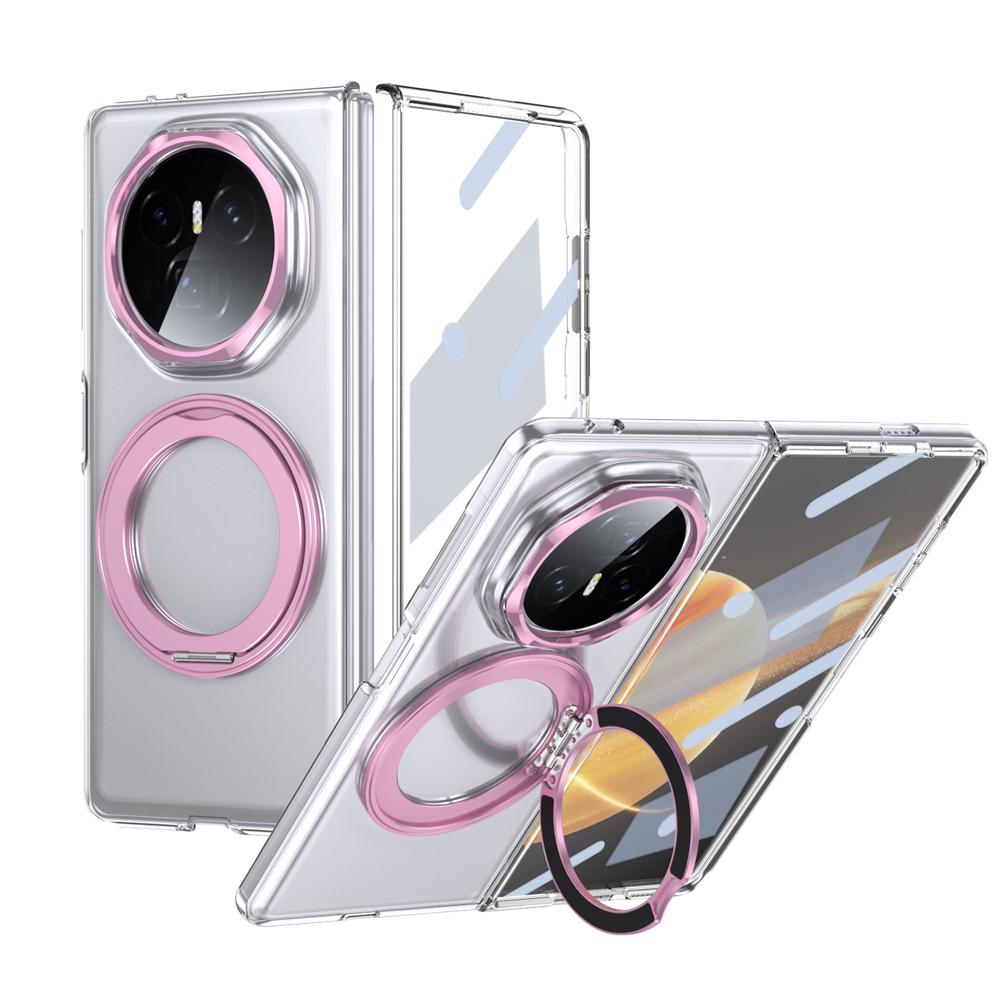 KEYSION Вращающийся на 360° магнитный чехол-подставка с кольцом для HONOR Magic V3, прозрачный жесткий чехол для ПК-телефона со стеклянным защитным экраном