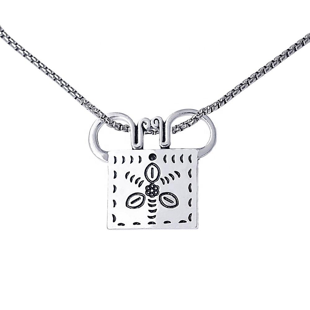 HUSUEU New Design Antique Silver Vintage Styles Lucky Soul Lock Hmong Pendant Necklace Fair Jewelry