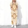 Women Plus Size Beige Brown Printed Scrub Set Cutout V Neck Short Sleeve Top Long Pants With Pockets