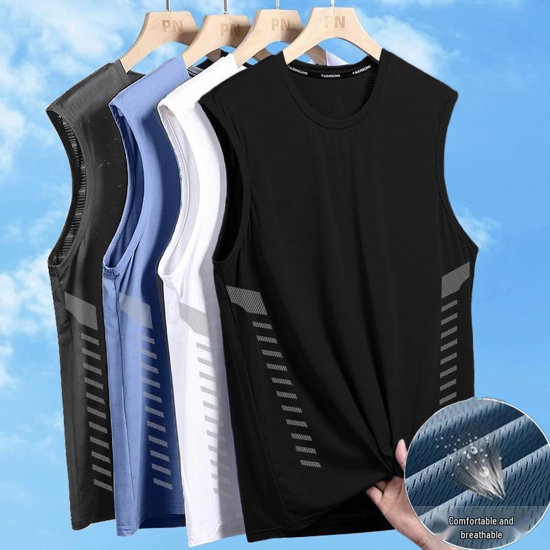 Мужская быстросохнущая спортивная майка без рукавов из ледяного шелка для летнего фитнеса и бега