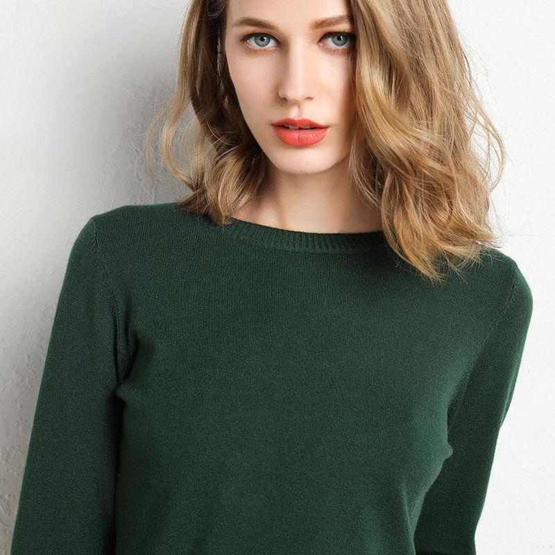 Round Neck Bottoming Shirt Sweater Women Short Long Sleeve Pullover Solid Color Knitted Sweater