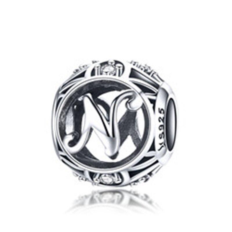 BAMOER Круглые шармы из стерлингового серебра 925 "Латинский алфавит"