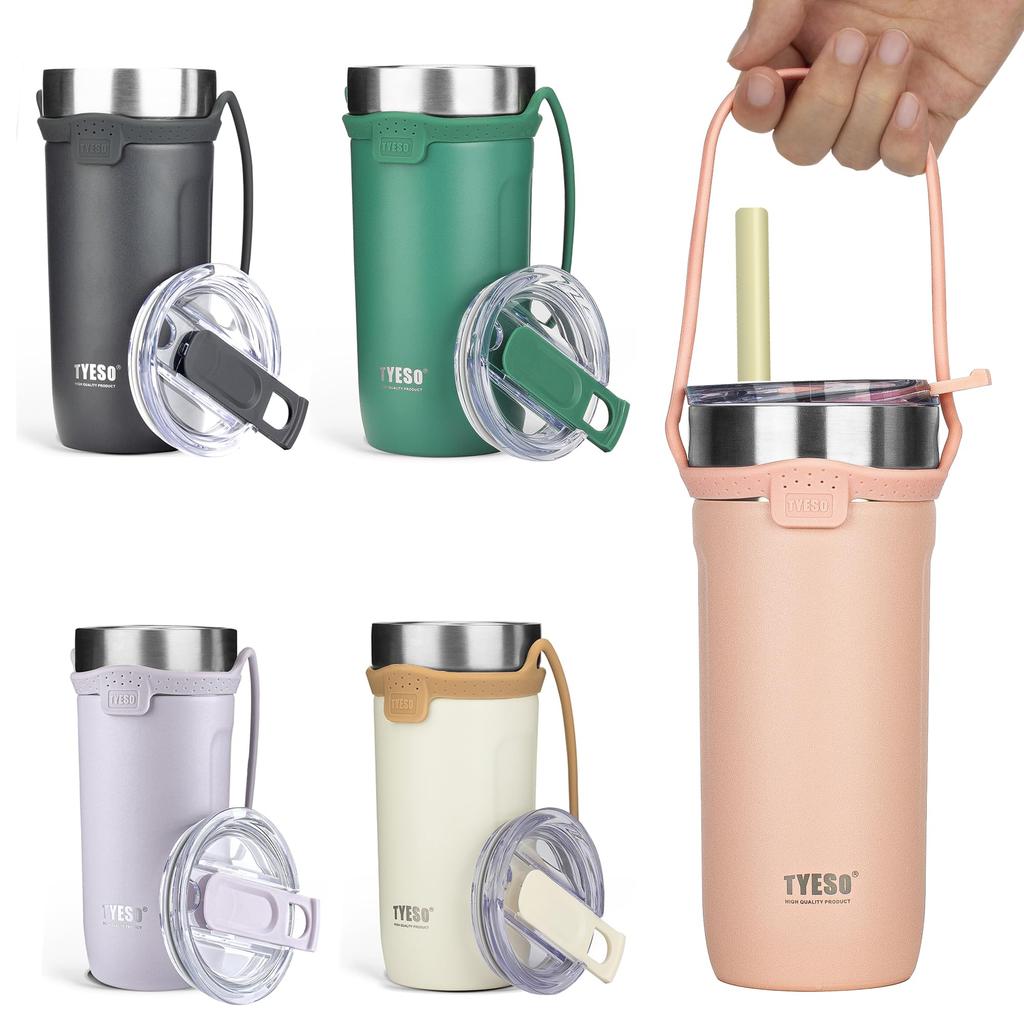 Стакан TYESO 710 мл, большой емкости, с трубочкой, стакан из нержавеющей стали с крышкой и подстаканником, портативный, легкий, переносной, с вакуумной изоляцией