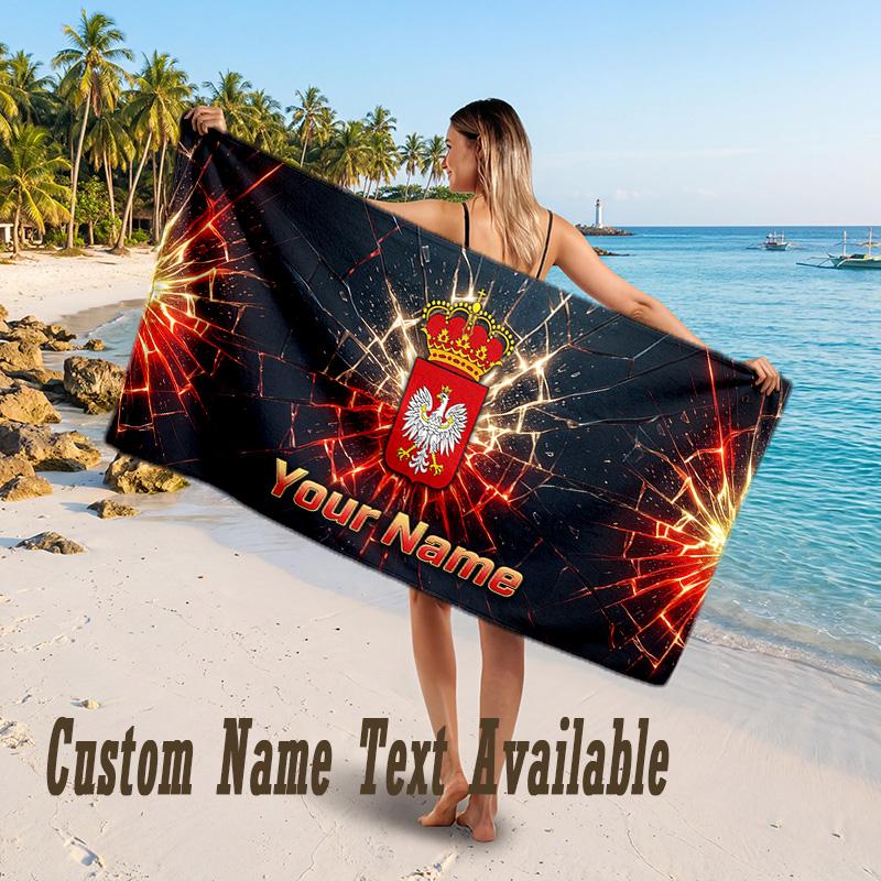 Poland Football Design Beach Towel Custom Text Large Towel for Beach Vacation