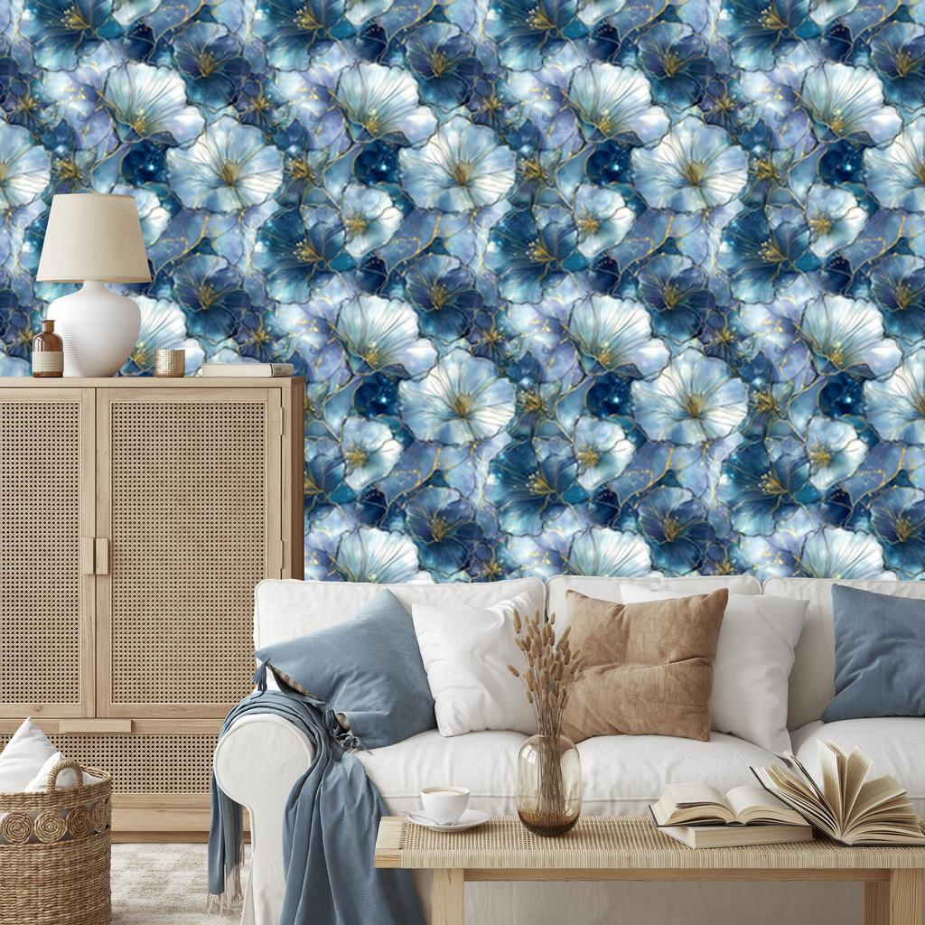 Ink Blue and Turquoise Wallpaper for Living Room and Bedroom 50x1000