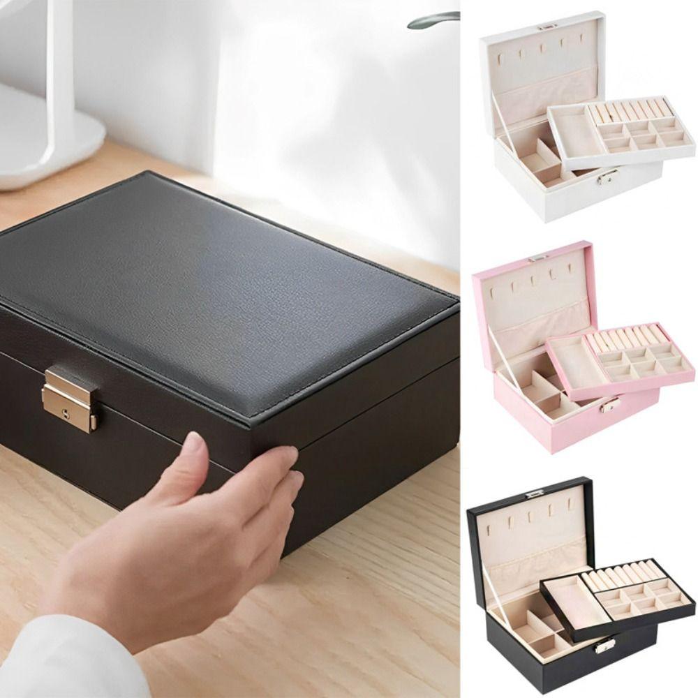 Double Layer Pu Leather Jewelry Box Large Capacity Jewelry Storage Box Jewelry Storage