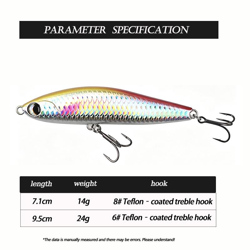 HOWELL Stream Sinking Pencil Fishing Lure Midwater Treble Hook Hard Bait for Freshwater/Saltwater Fish Lake River Use Sea Bass