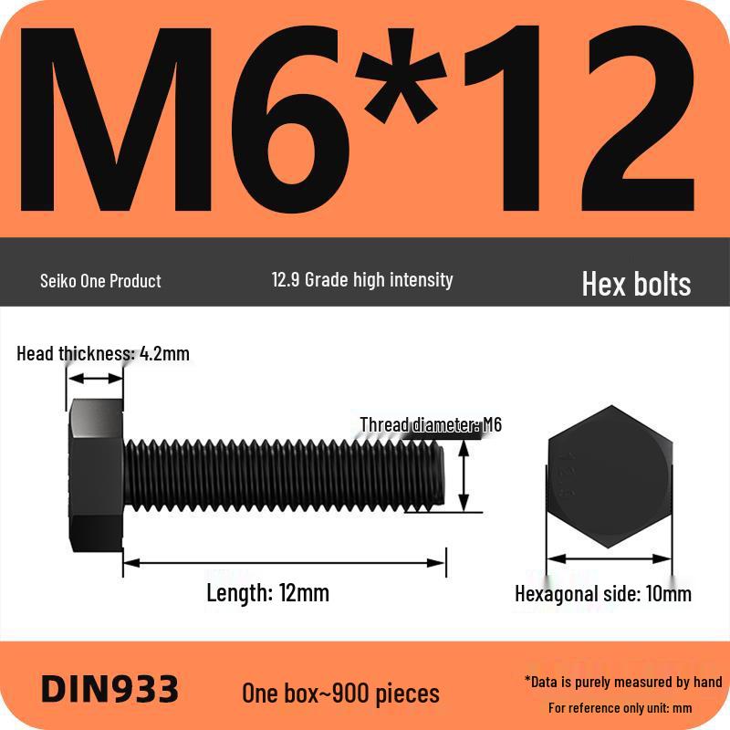 Набор шестигранных болтов высокой прочности Класса 12.9: Размеры M4-M16