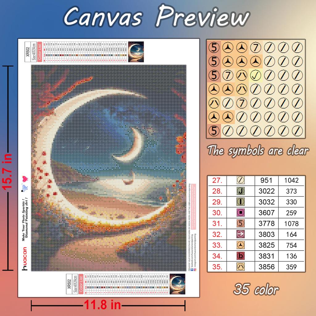 HuaCan алмазная живопись DIY комплект ночной пейзаж картина полная круглая дрель мозаика картины с луной вышивка домашний декор