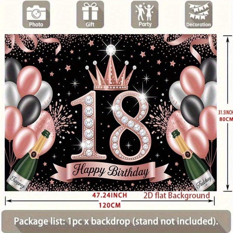 1pc Birthday 18th Champagne Glitter Elegant Hanging Banner Pink Golden Polyester