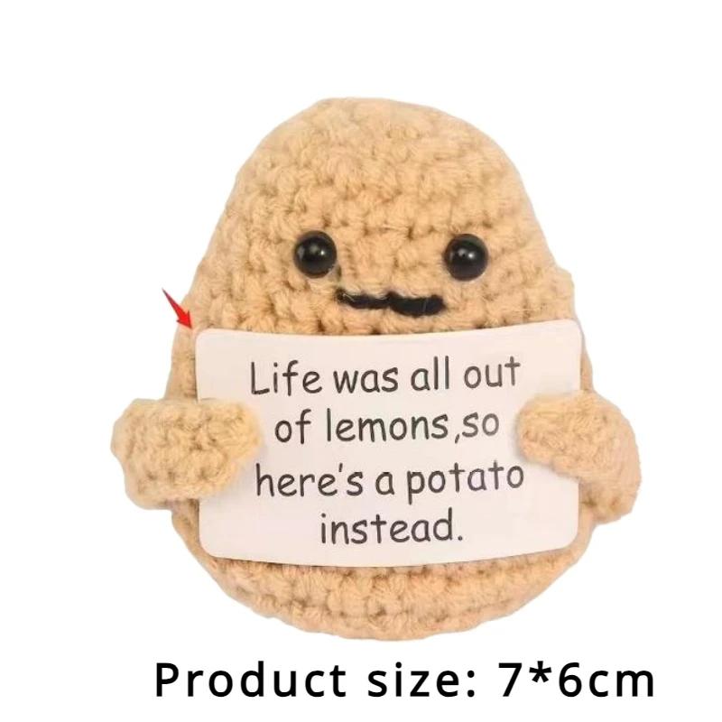 1-10PCS Positive Energy Potato Mini Handmade Plush Knitted Doll with Card Fun Stress Relieving Knitted Doll Home Decoration
