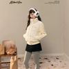 New gentle sweet girl style apricot polka dot splicing knitted cotton-padded jacket with stand-up collar versatile warm schoolgirl cotton-padd