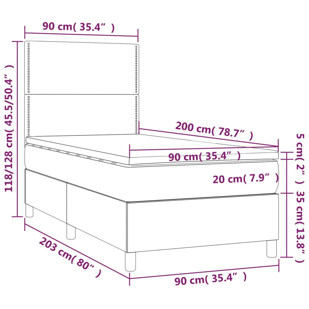 Vidaxl Łóżko Kontynentalne Z Materacem I Led, Czarny Aksamit 90X200 Cm