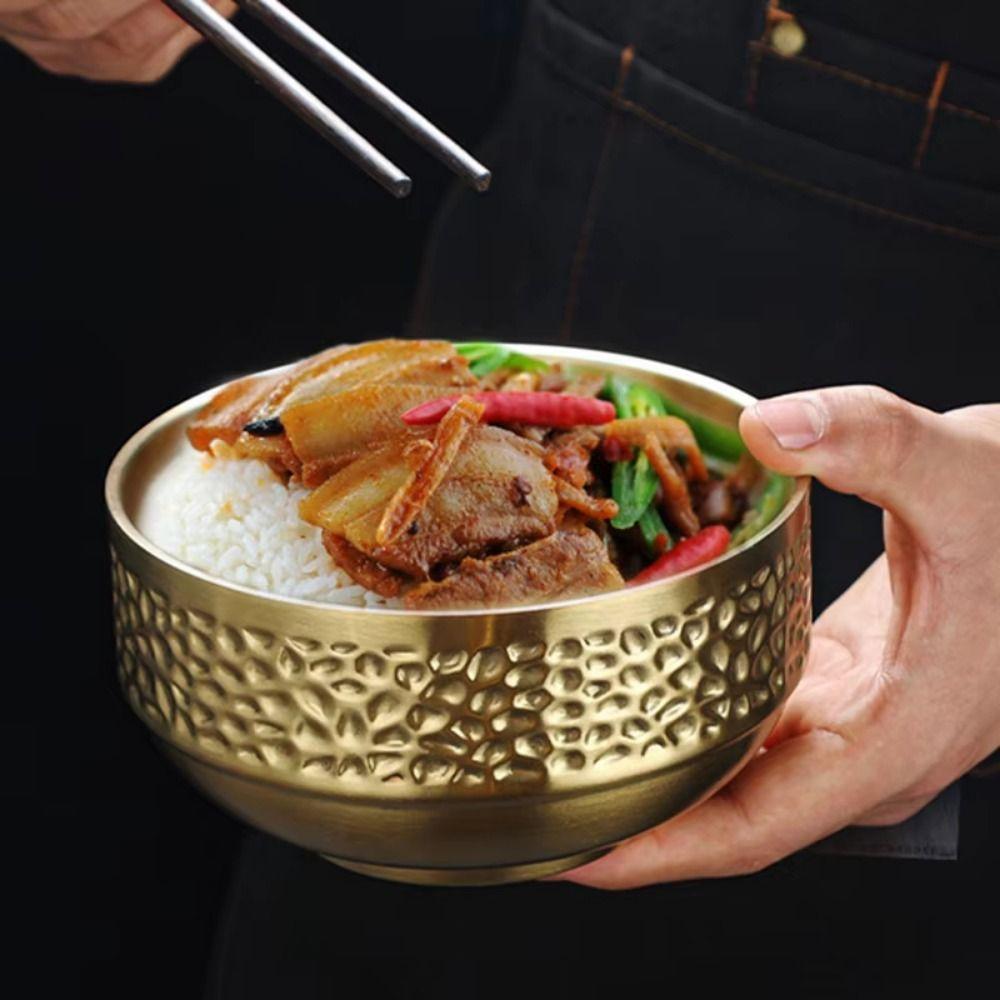 Double Layer Children's Insulated Bowl Hammer Pattern Stainless Steel Soup Bowl Home Use