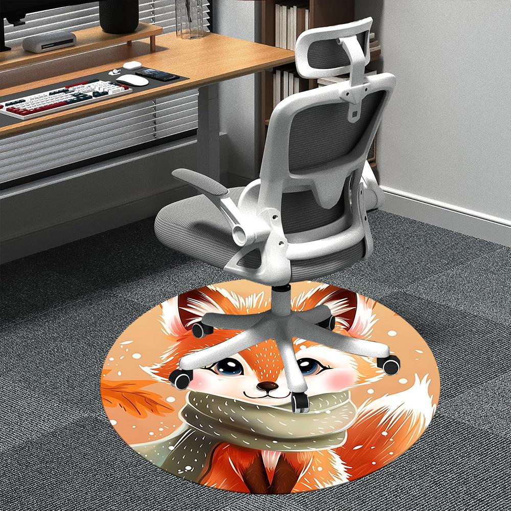 1pc Winter Fox Office Round Area Rug, Indoor Mat Suitable ForOffice, Under Office Chairs Bedroom Living Room Home Decor, Room Deco D079