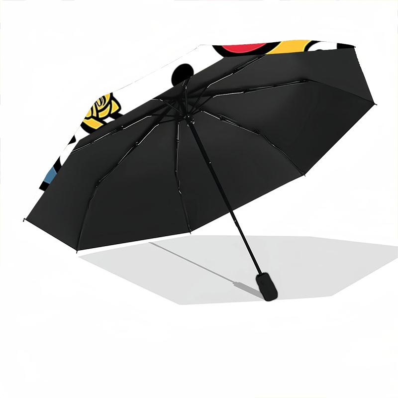 1pc Hello Kitty Yellow Rose Bouquet Automatic Folding Umbrella - Portable 3-Fold Design with Iron Frame, Outdoor, Gift for Fans, Travelers, Daily Use.