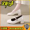 Thick Heel Height Increase Mary Jane Shoes Women's Summer New Fashion Square Head Light Mouth Small Leather Shoes One-word Buckle
