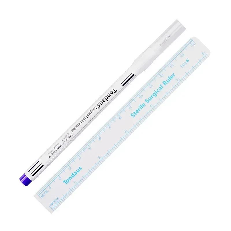 Двусторонняя хирургическая ручка для татуировки бровей, маркер для кожи, аксессуары для инструментов, маркер для татуировки с измерительной линейкой, микроблейдинг