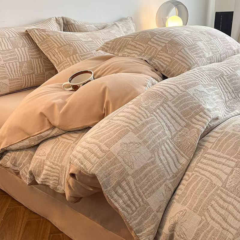 Постельное белье из чистого хлопка с начесом - Полный комплект из четырех предметов, включая простыни и наволочки из 100% хлопка - Трехкомпонентный комплект постельного белья