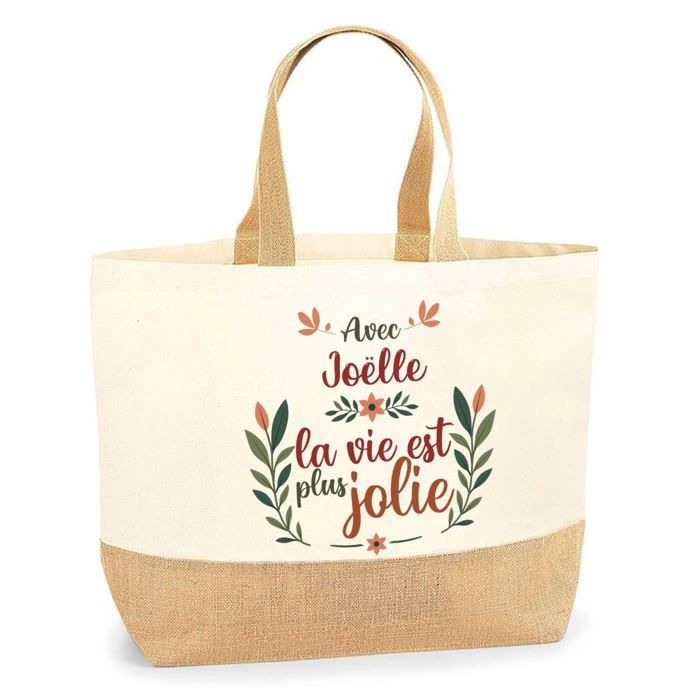Sac jute - PLANETEE - Joëlle la vie est plus jolie - imprimé multicolore - jute naturel - Fabriqué en France