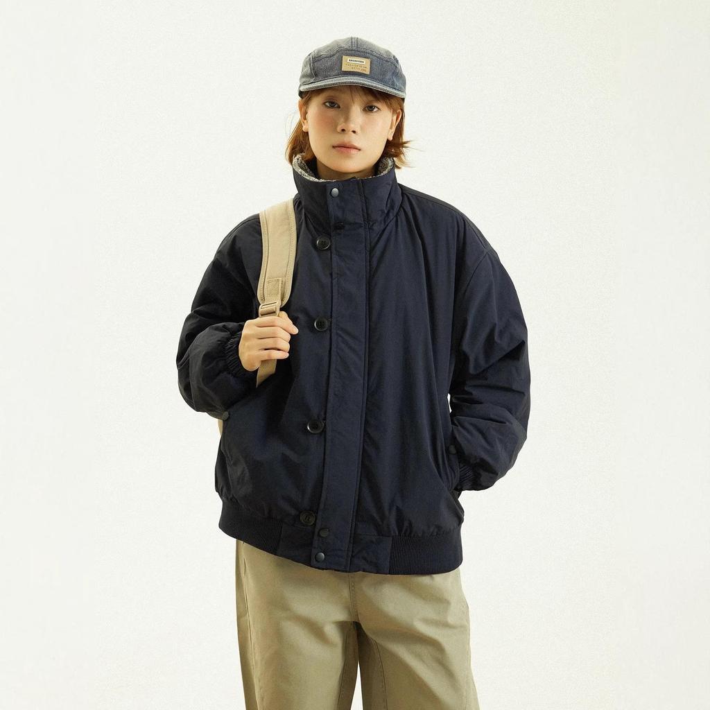 Japanese Retro Stand Collar Lambswool Jacket - Oversized, Warm, Versatile Outdoor Winter Coat
