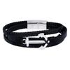 Les Trésors De Lily [R7438] - Black Silver 'Ancre Marine' Steel Leather Bracelet - 21 Cm - 35x25 Mm