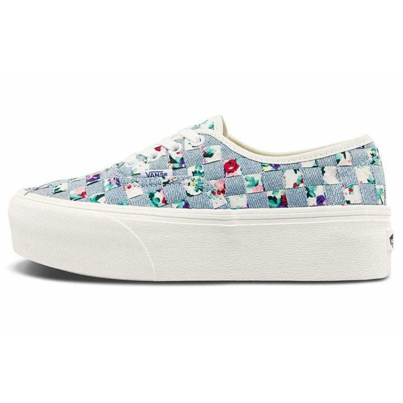 Vans Аутентичная серия Женские Полосатые Клетчатые Холщовые Повседневные Низкие Кеды Джинсово-синие VN0A5KXXAZA