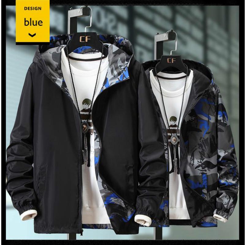 Плюс размер, осенняя двусторонняя камуфляжная одежда, куртка, мужская модная куртка, верхняя одежда, мужская ветровка