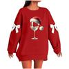 Ladies' Christmas Printed Bow Round Neck Long Sleeved Loose Pullover Sweater Sweatshirt Top