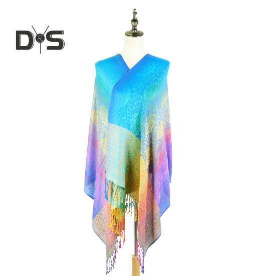 Имитация шерсти шаль Радужный цветной художественный принт шарф-накидка с кисточками Женский пончо шаль одеяло шарф