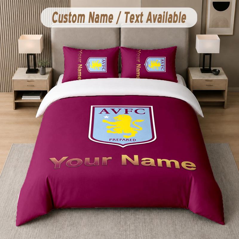 Custom Name Aston Villa 3Pcs Duvet Cover Set Personalized Text Bedding Pillowcases Bedroom