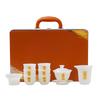Pu jade porcelain kung fu tea set, household simple business gift gift box, suet jade white porcelain tea set with hand gift