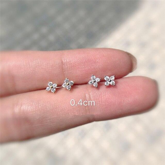 925 Sterling Silver Japanese Exquisite Flower Crystal Plating 14k Gold Stud Earrings Women Fashion Elegant Anniversary Jewelry