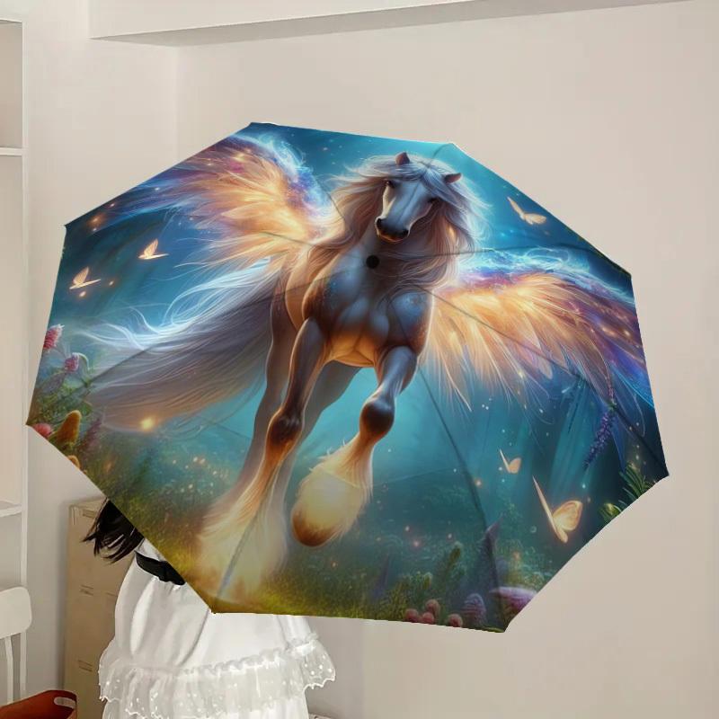 1pc Fantasy Unicorn with Wings Umbrella with Plastic Handle,Suitable for All Seasons Home Travel Outdoor UmbrellaDD357