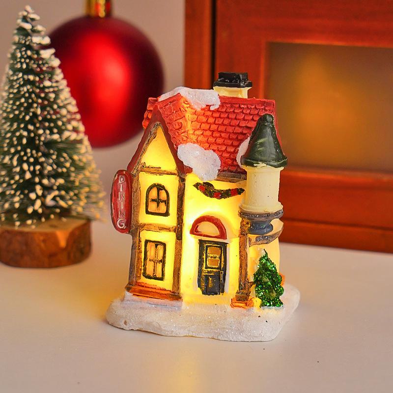 Snow Luminous Christmas Resin House Ornament