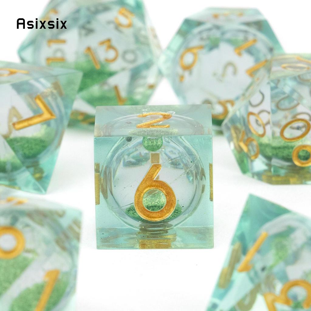 7 шт. зеленая смола, струящийся песок, золотой номер, острые края, многогранные кости, подходят для настольной игры в жанре RPG